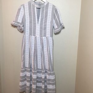 Gianni Binni Long Gray Vneck White Midi Dress